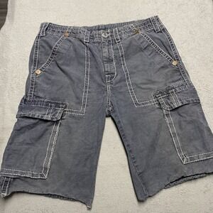 True Religion Cargo Shorts Mens 36 Gray‎ Blue Fade Baggy Y2K